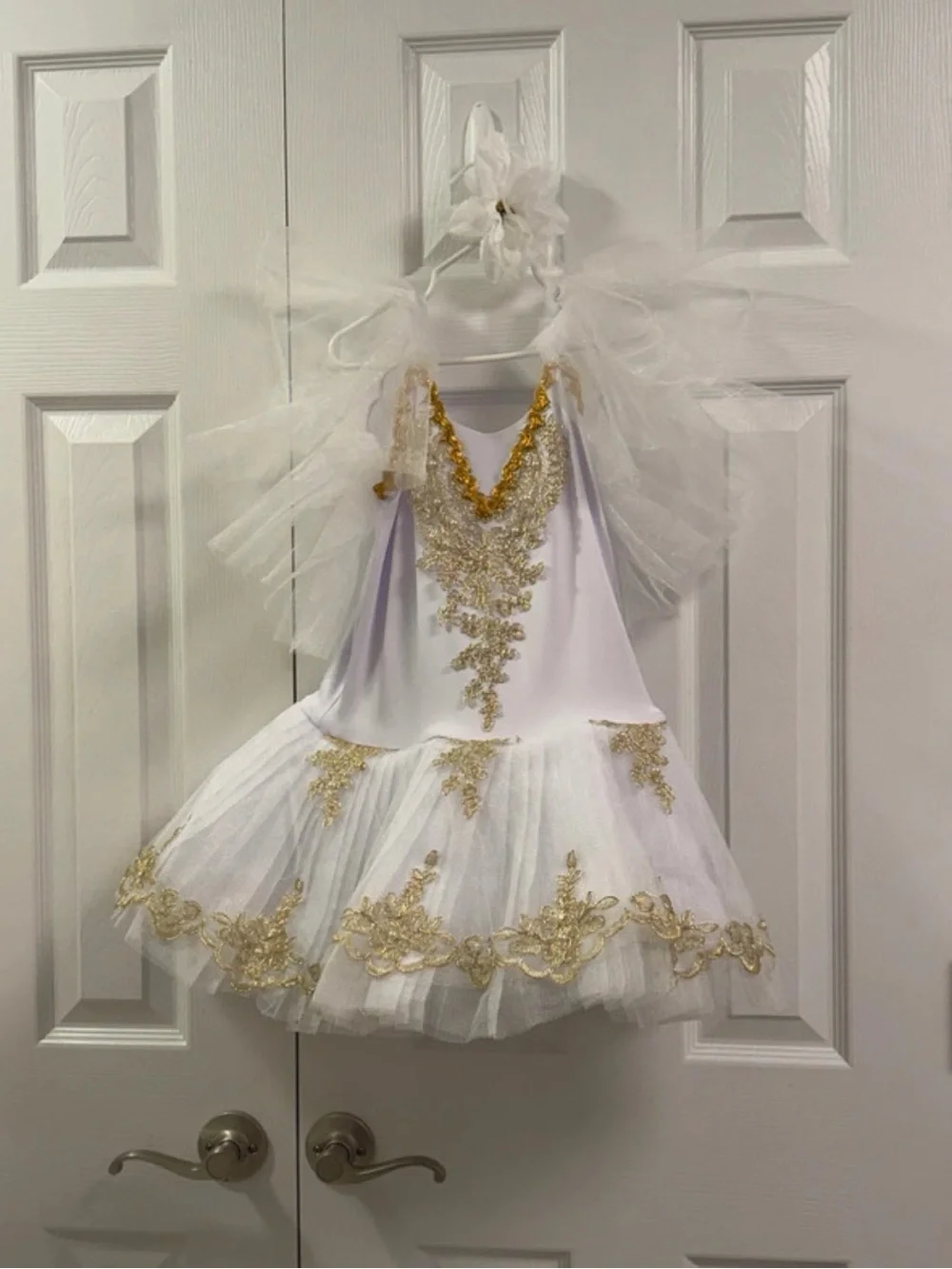 Girls White & Gold Swan Lake Ballet Tutu Costume Dress 11-12 Years